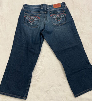 Lucky Brand Jeans Womens 10/30 Blue Denim Cropped Capri Embroidered Pockets